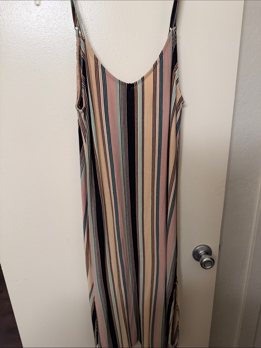 RVCA Striped Midi Dress in Pink, Black, Cream and Teal